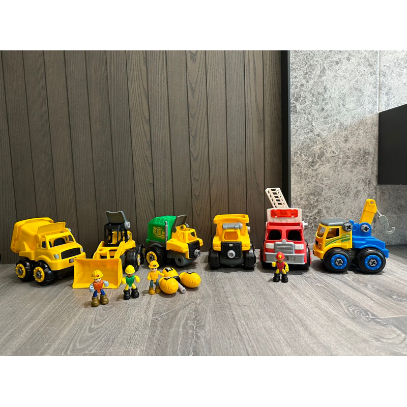 二手玩具 垃圾車 吊車 消防車 傾倒卡車 推土機 有工人 有螺絲起子 CAT 有消防員 拆組玩具