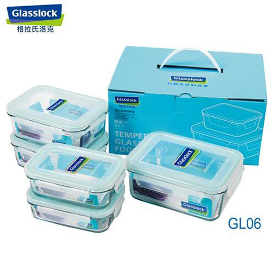 免運 韓國Glasslock 5件式強化玻璃微波保鮮盒組(400ml*2+715ml*2+1100ml) GL06 韓製
