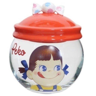 日本進口 peko 不二家 牛奶妹 造型陶瓷蓋透明玻璃罐 玻璃糖果罐 調味罐 糖果罐 餅乾罐 零食罐 收納罐 玻璃罐