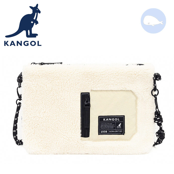【小鯨魚包包館】KANGOL 英國袋鼠 側背包 斜背包 62551703 米白 黑色 絨毛包
