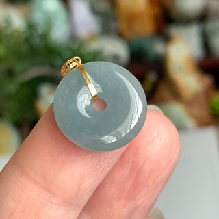天然A貨翡翠18k鑲冰藍牛仔藍平安扣玉墜A220