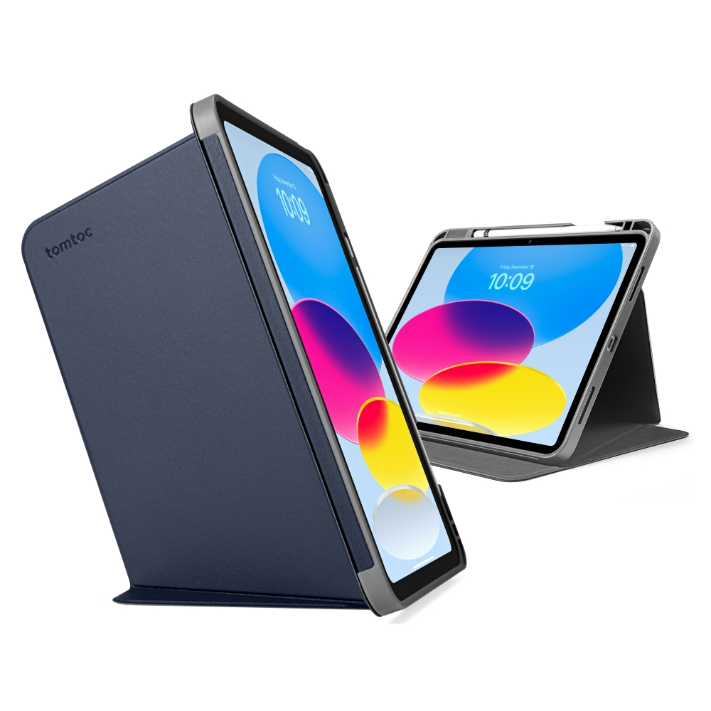 Tomtoc 多角度折疊平板保護套，深藍，適用於10.9吋第10代新款 iPad