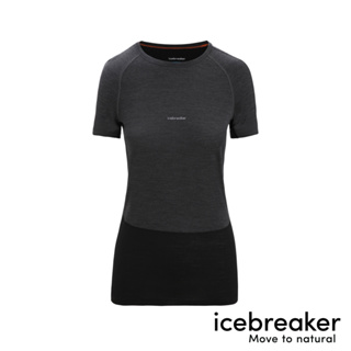 【icebreaker】女 ZoneKnit™ Cool-Lite™ 網眼透氣圓領短袖上衣-BF150-深灰/黑
