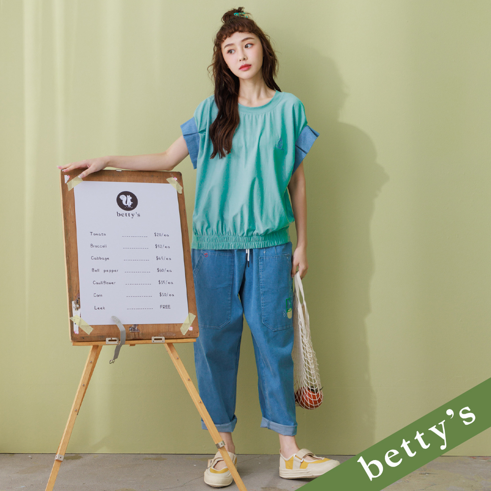 betty’s貝蒂思(21)大口袋鬆緊腰寬版牛仔褲(淺藍)