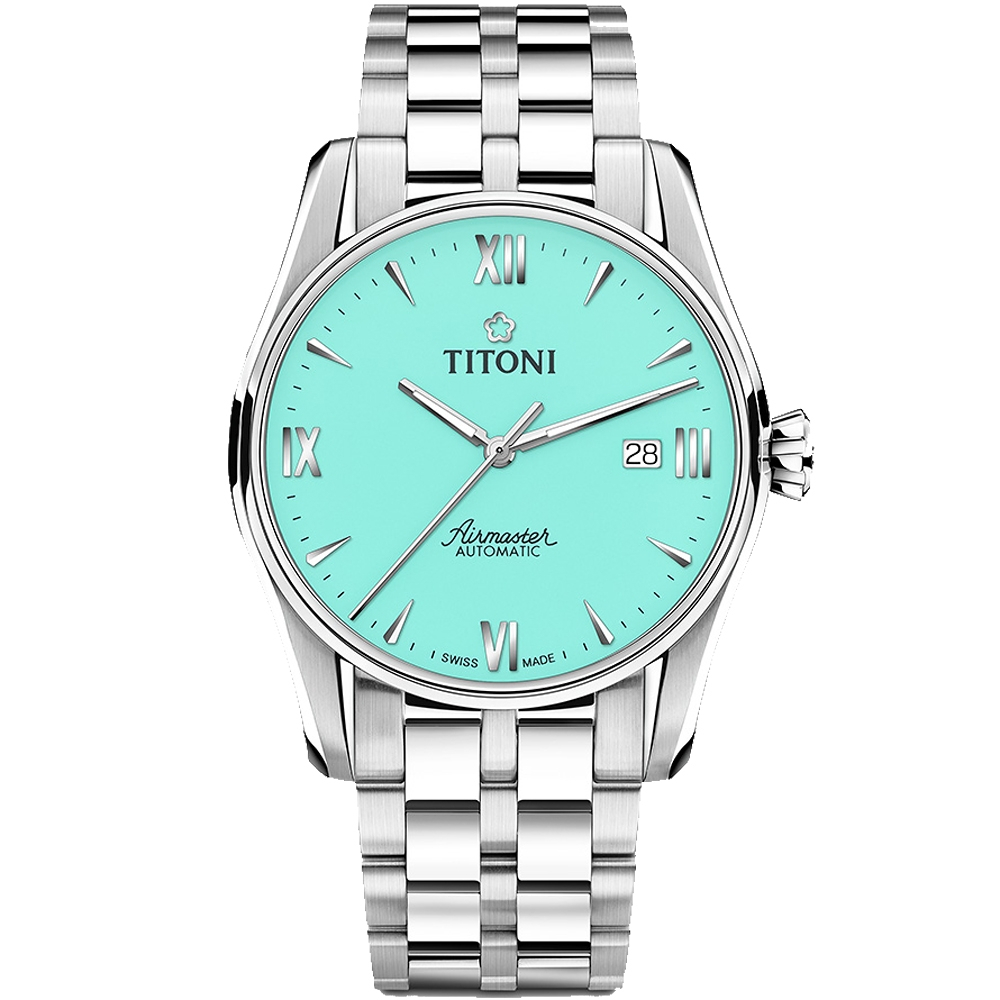 【私聊甜甜價】TITONI 梅花錶 空中霸王系列 蒂芬尼Tiffany藍 機械腕錶 83908S-691