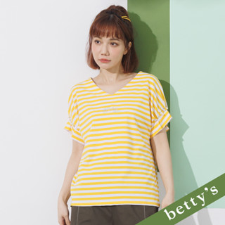 betty’s貝蒂思(21)落肩條紋V領珠珠上衣(黃色)