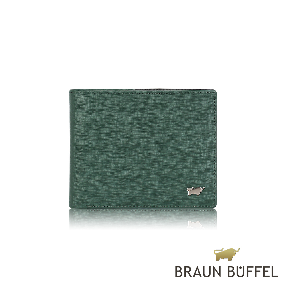 【BRAUN BUFFEL 德國小金牛】台灣總代理 瓦拉頓 12卡中間翻透明窗短夾-深綠色/BF397-317-TG