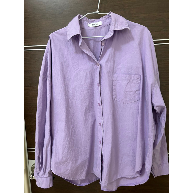 極美中性紫色長版襯衫