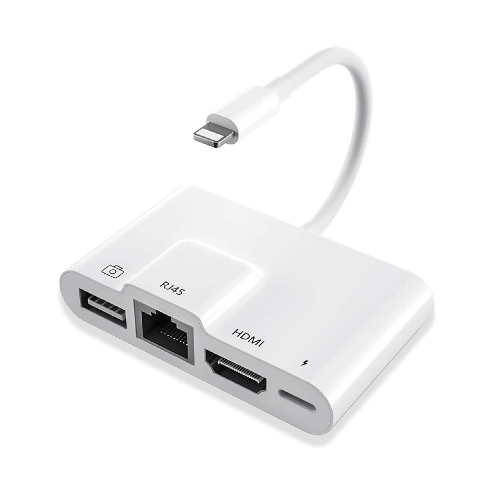 蘋果HUB｜Lightning 轉 RJ45網路/HDMI四合一轉接器｜適用iPhone/iPad｜SY-OTG-A01