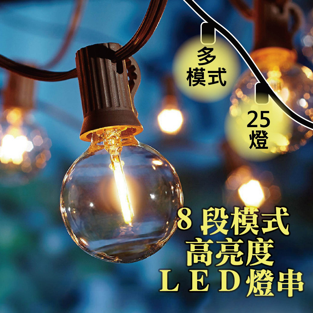 沐月燈飾｜G40 LED露營串燈 插頭式燈串 8種模式 8段調光 LED燈串 G40燈串 聖誕節燈串 燈串