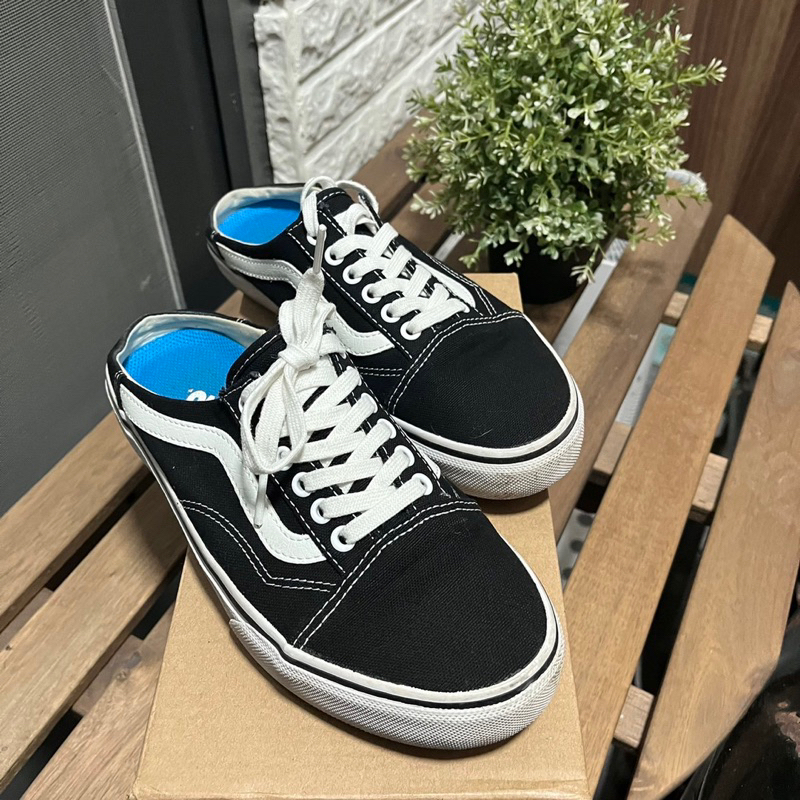 二手）經典黑白 Vans comfort old skool mule 穆勒鞋 平底鞋 半拖鞋 38/24