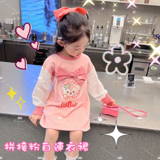 韓版兒童春秋女童拼接上衣長袖上衣加絨加厚連衣裙洋裝裙子L5106