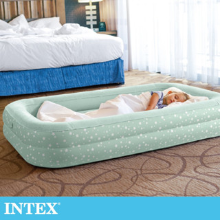 【INTEX】安全防滾落兒童植絨充氣床-附手壓幫浦 露營充氣床/充氣床/兒童充氣床 15010011(66810NP)