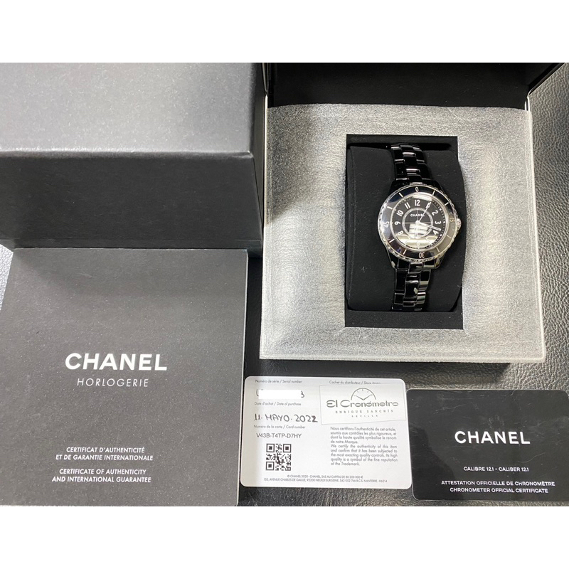 CHANEL(香奈兒) J12 H5696 黑陶瓷錶帶 黑面盤白時標  新款透明底蓋 33mm 女款腕錶 2022保單！