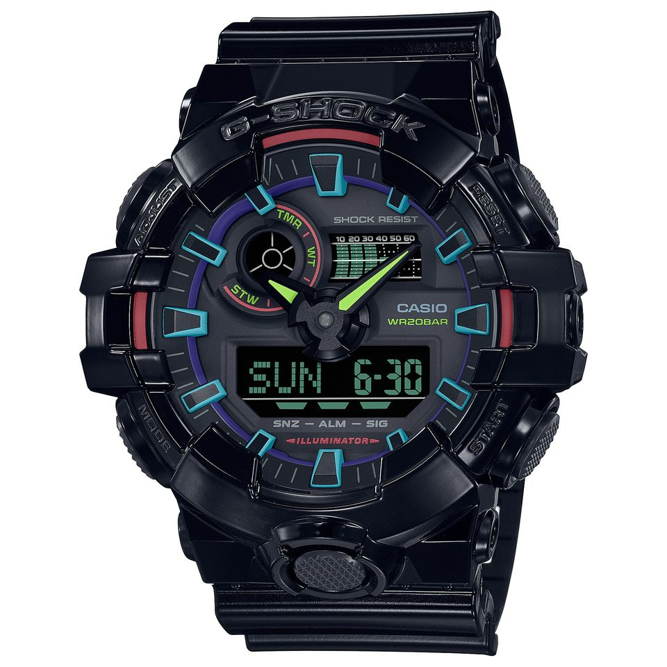 【CASIO】G-SHOCK 虛擬電競風大錶徑雙顯運動電子錶  GA-700RGB-1A 台灣卡西歐公司貨