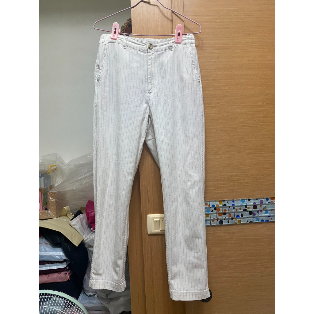 Uniqlo 棉麻亞麻條文休閒褲直筒長褲