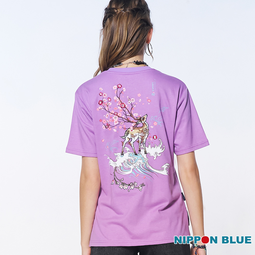 BLUE WAY 日本藍 - 女款 金標踏浪百花鹿女短TEE(粉紫)