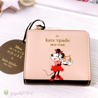 美國正品KS現貨♠️KATE SPADE 聯名Disney米妮噴香水 黑桃A對開釦式二折短夾 牛皮皮夾 金色立體LOGO