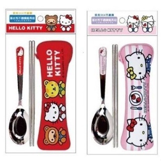 台灣正版授權 三麗鷗 Sanrio Hello Kitty 凱蒂貓 潛水布不鏽鋼餐具組 餐具湯匙 筷子