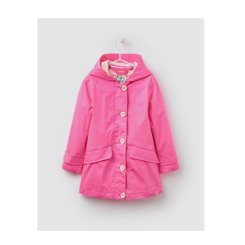 Miolla英國品牌Joules Kids 女童款粉色/綠色內裡彩色條紋防風防水外套