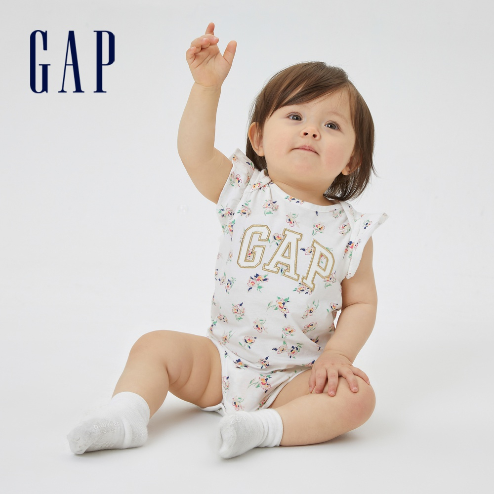 Gap 嬰兒裝 Logo短袖包屁衣 布萊納-白色(600775)