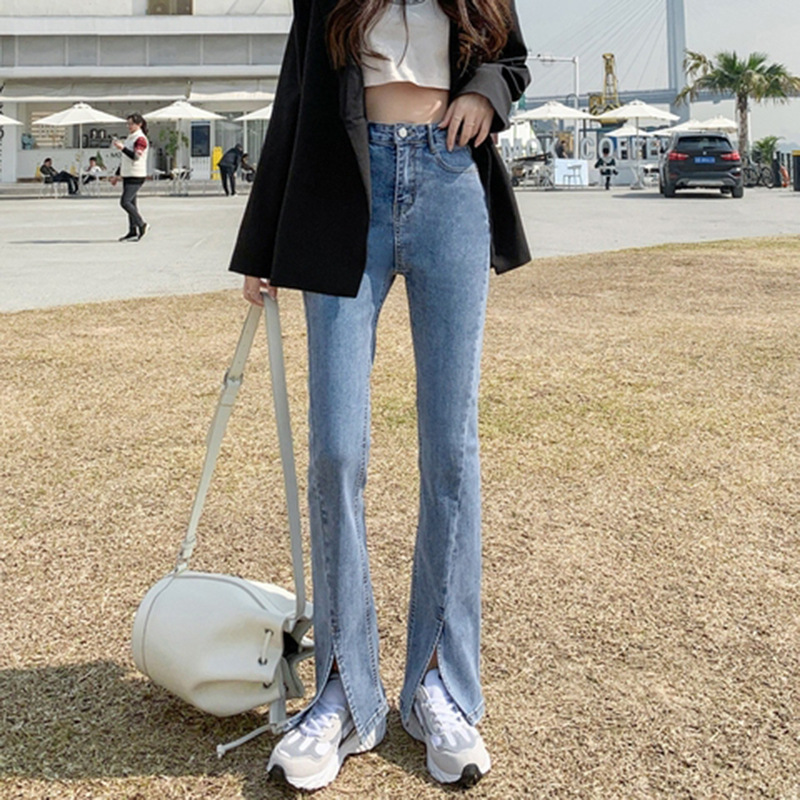 【買到戀愛】百搭彈力前開岔小喇叭牛仔褲 長褲 褲子 牛仔褲 喇叭褲【HL0015】