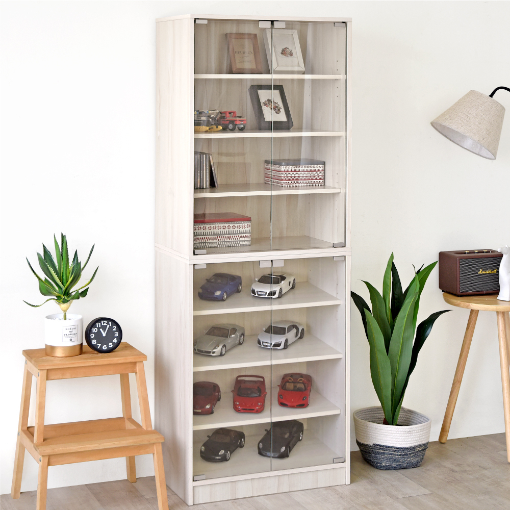 HOPMA組合式玻璃門收納櫃組合 台灣製造 美背 模型公仔櫃 四層展示櫃 精品包包櫃G-GS830+G-GS930