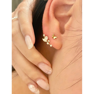 「Lite輕珠寶」 10K/14K/18K月桂葉前後墜式兩用碎鑽耳飾耳環 禮物 質感 精緻