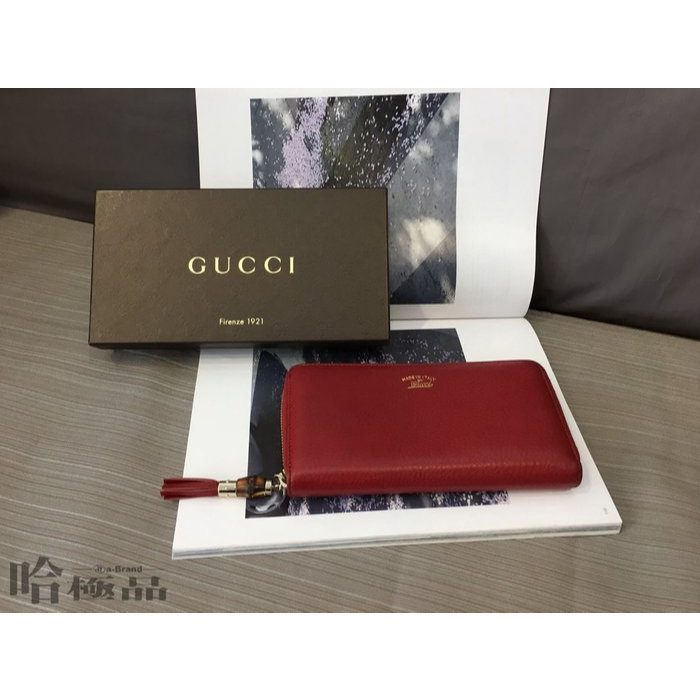 【哈極品】二手商品《GUCCI 》紅色全皮流蘇拉鍊長夾