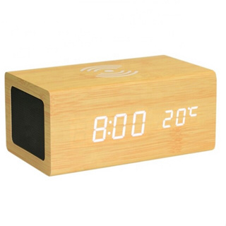 (043)無線充電 隨放隨充 高品質藍芽音箱 音質穩定 木質時鐘 木質鬧鐘 簡約時尚 鬧鐘 聲控鬧鐘 木頭時鐘 LED鐘