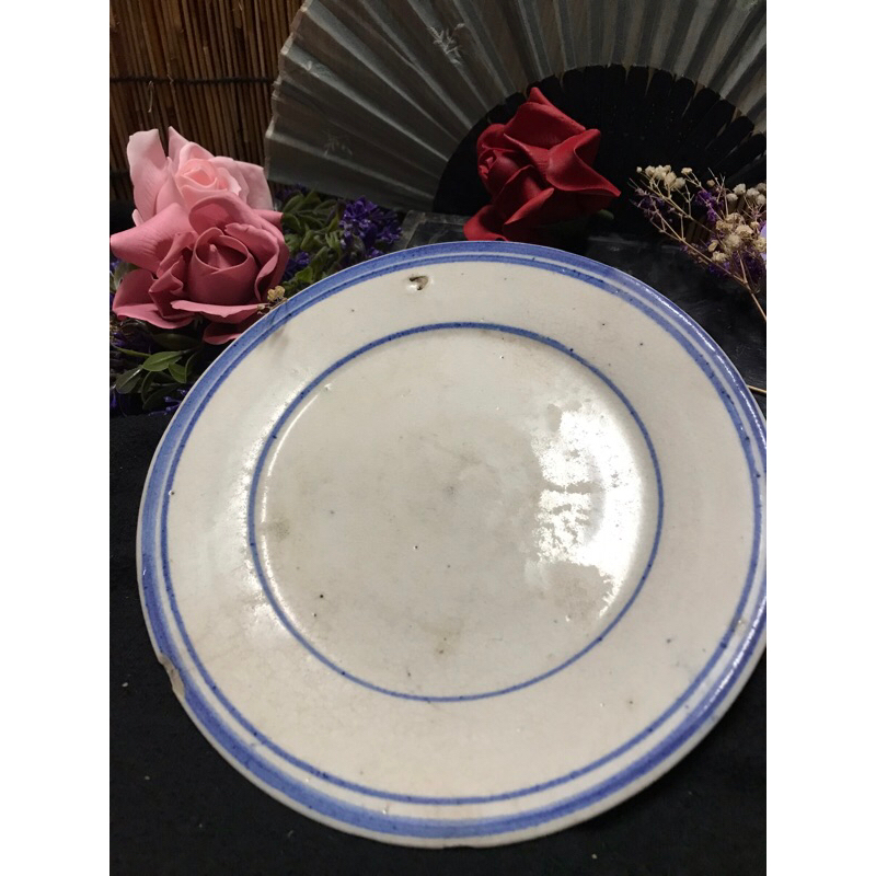 台灣早期  1945-1955年代 青花環藍圈盤 05款 老碗盤 古瓷盤 古早味/收藏 懷舊復古