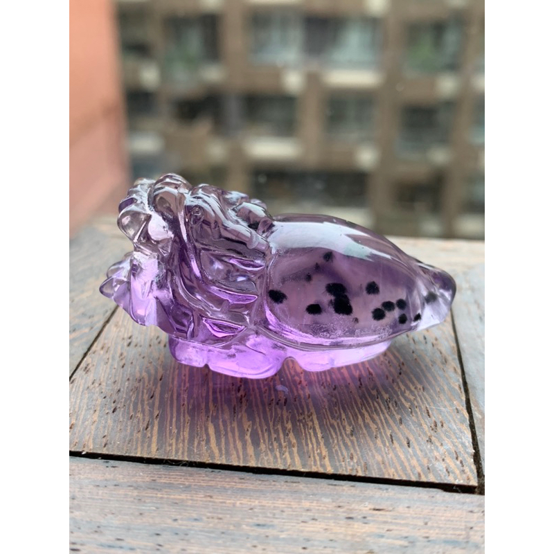 紫水晶紫黃晶龍龜：透體、有千層隱山、有超過20顆海膽花，高品質