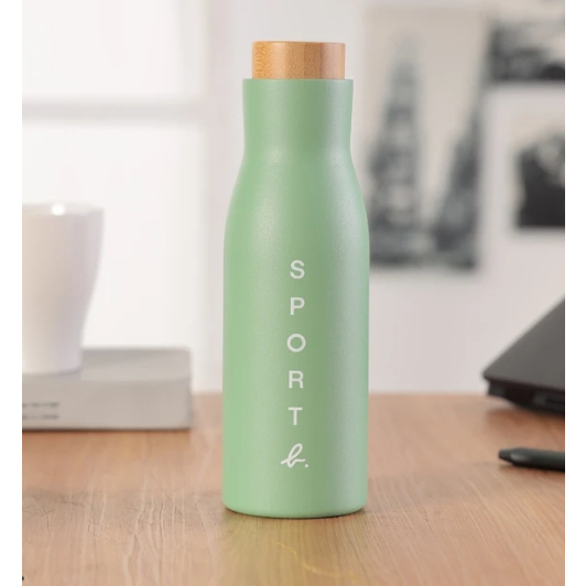 【SPORT b.】不銹鋼保溫瓶-綠-木紋蓋/500ML