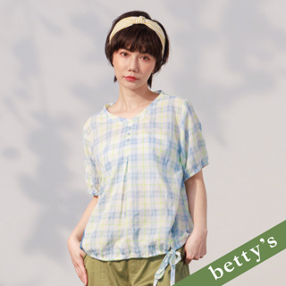 betty’s貝蒂思(21)口袋拼接格紋抽繩上衣(淺藍)