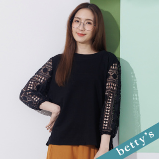 betty’s貝蒂思(21)縷空蕾絲素色圓領上衣(黑)
