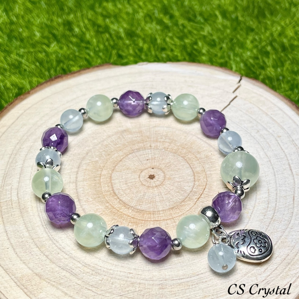 CS Crystal 編號211 - 葡萄石+紫水晶+透體海藍寶設計款