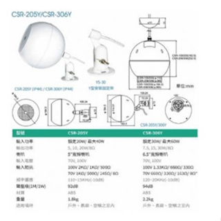 SHOW 壁掛式球型喇叭/防水型 CSR-系列