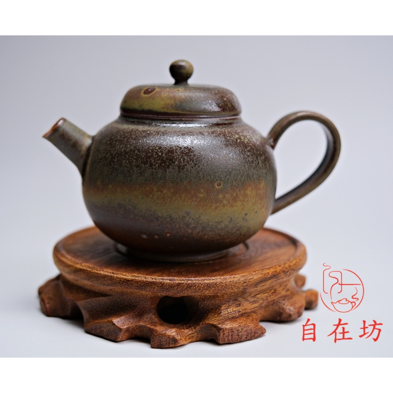 【全館滿599免運】精品手工柴燒茶壺【圓珠壺-3號】孤品一器一拍 功夫茶具 柴燒粗陶茶壺 個人壺【自在坊茶具】