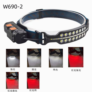 （臺灣發貨 可開發票）新款多燈珠XPG+COB感應頭燈Type-C充電戶外紅光警示LED強光工頭燈