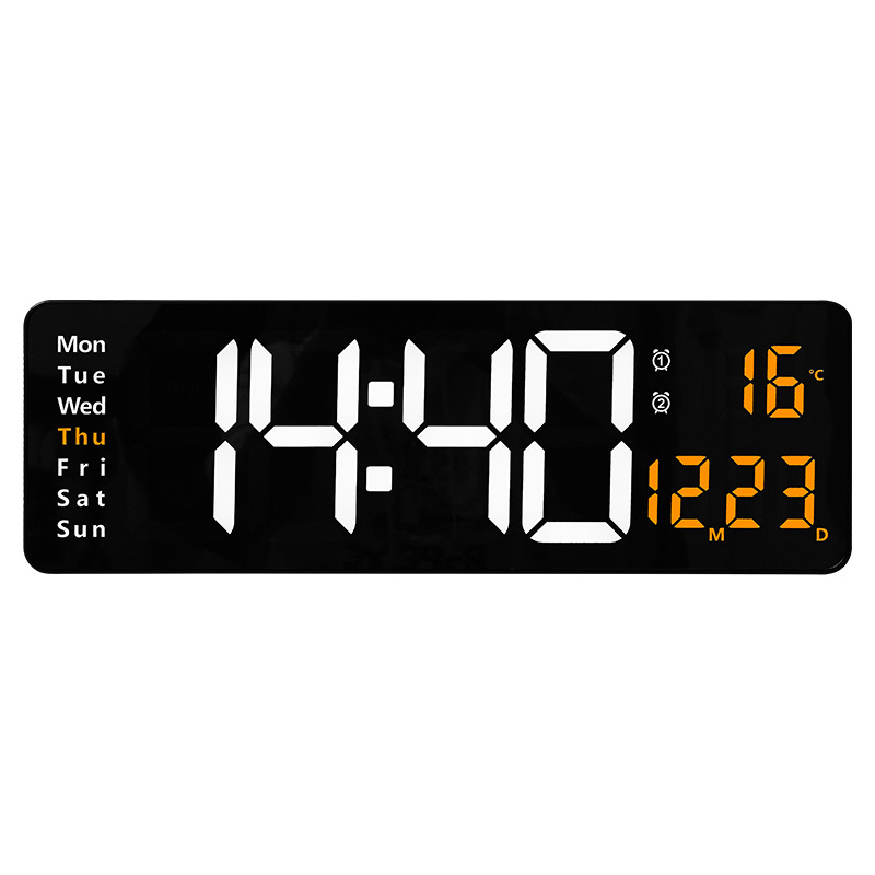 YAON雅居 LED 客廳掛鐘 北歐數字鐘表 16寸大屏功能顯示時鐘 簡約客廳掛鐘led壁掛鐘