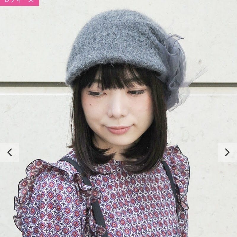 日本ca4la深灰色羊毛蝴蝶結紗帽