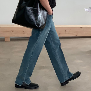 正韓復古時髦半寬側開衩牛仔褲 (D418) YUPPIE 預購商品 0213