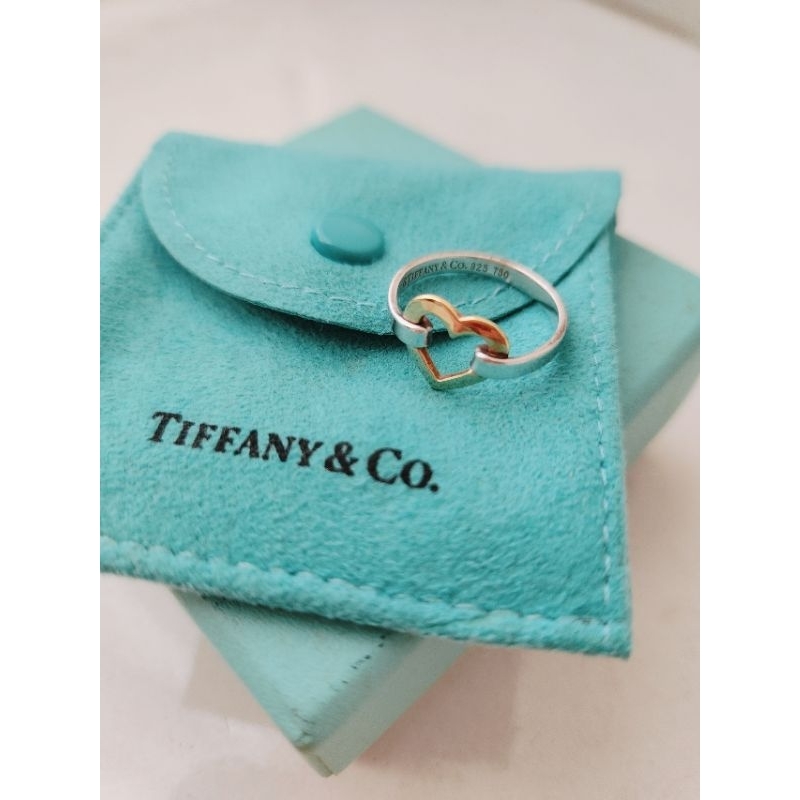 真品Tiffany &amp;  Co. 蒂芬妮愛心18k金純銀戒指