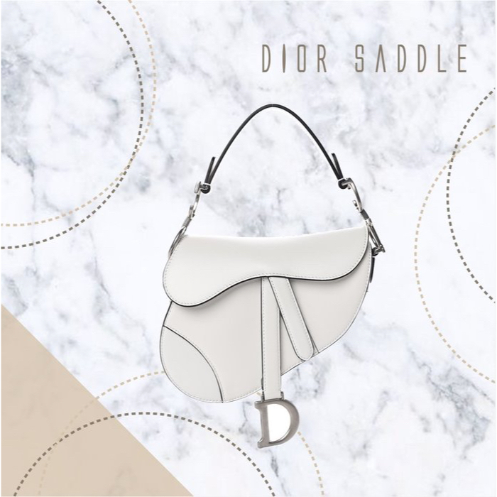 【哈極品】極新美品《Christian Dior 迪奧 新款 白色全皮 D字 銀釦 馬鞍包 手提包/肩背包》