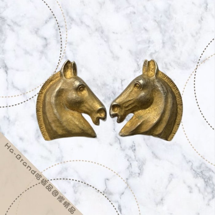 【哈極品】二手品《Hermes愛馬仕 金色馬頭造型 耳夾/耳環》