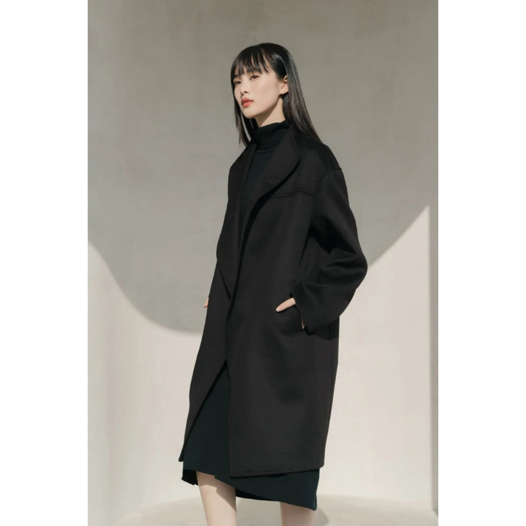 UNIQLO +J 限量 聯名 Jil Sander 喀什米爾 羊毛 混紡 無領 大衣 深藍 S