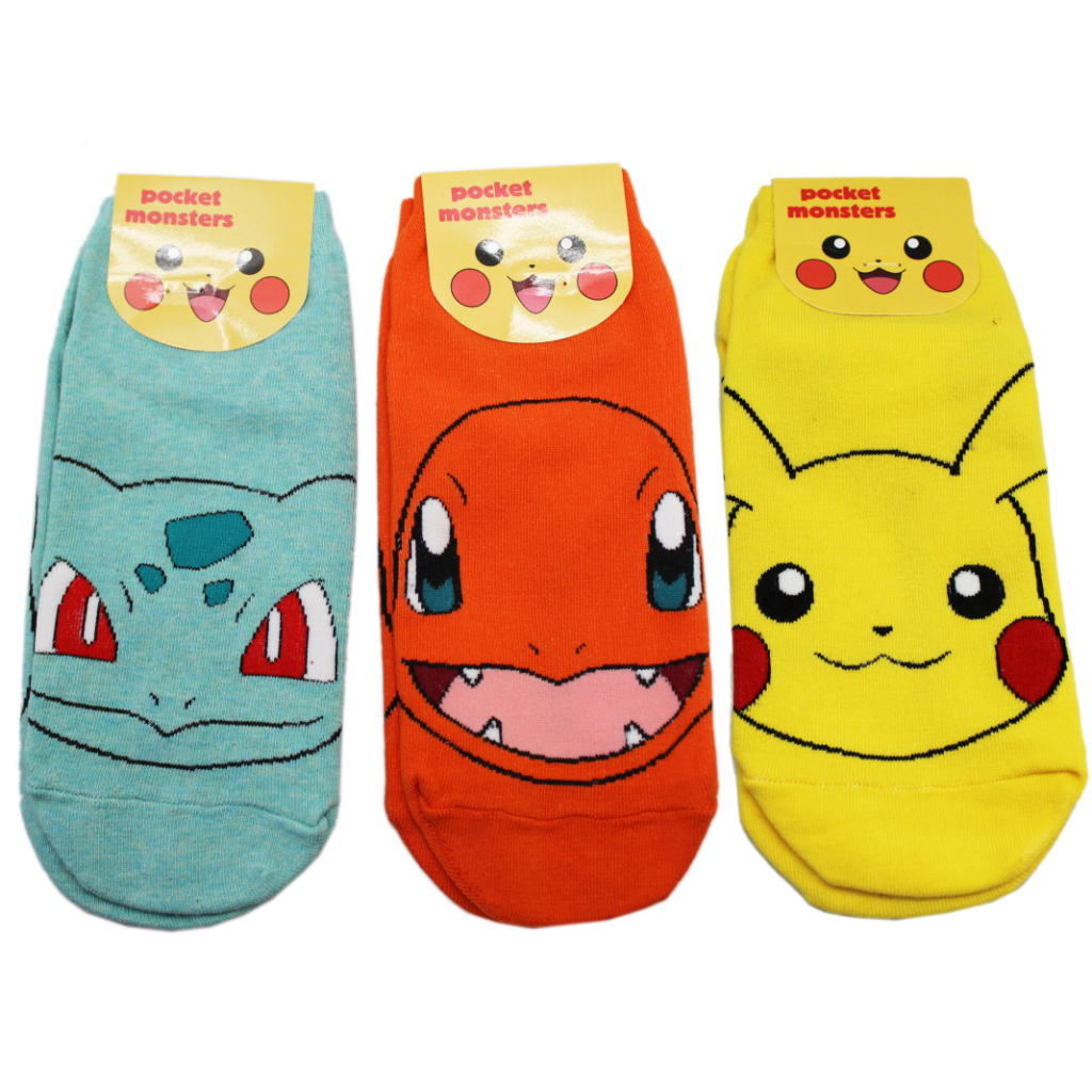 卡漫城 - Pokemon 寶可夢 襪子 三雙組 ㊣版 皮卡丘 小火龍 神奇寶貝 兒童 短襪 童襪 20-24cm