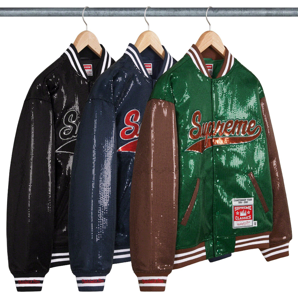 【紐約范特西】預購/現貨 Supreme SS23 Mitchell Ness Sequin Varsity 棒球外套