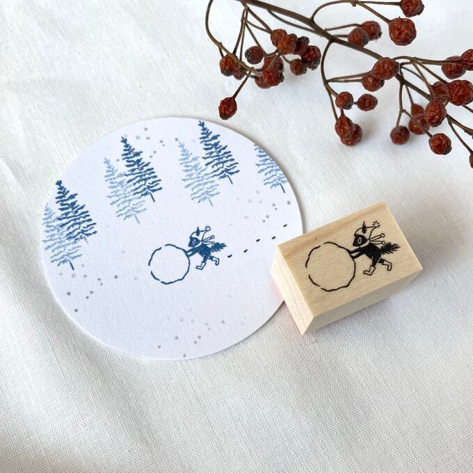 《現貨》日本文創 もりりんごmoriringo 玩雪的松鼠 印章 木章