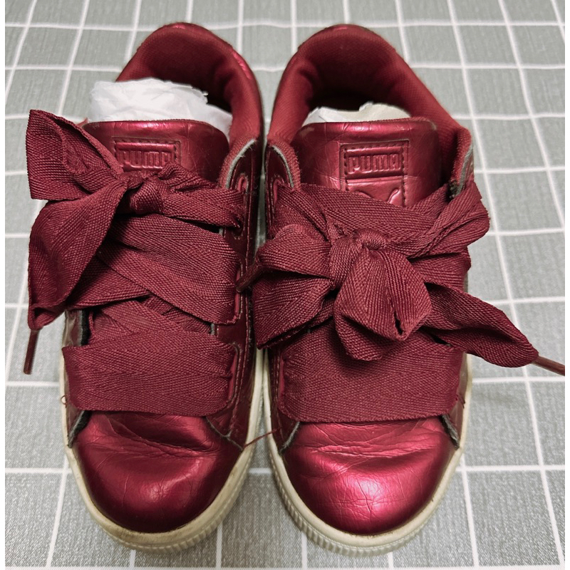 降價PUMA 酒紅色蝴蝶結🎀皮鞋鞋子經典款尺寸EUR33 US2C